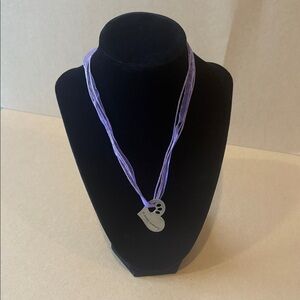 Purple adjustable necklace with paw pet remembrance heart charm